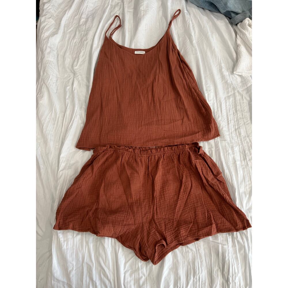2 Piece Set Burnt Orange Tank Top and High Waisted Shorts